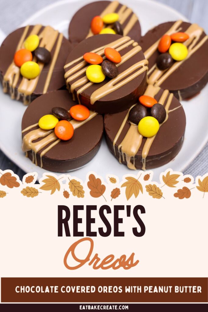 Chocolate Oreos topped with Reese's candies