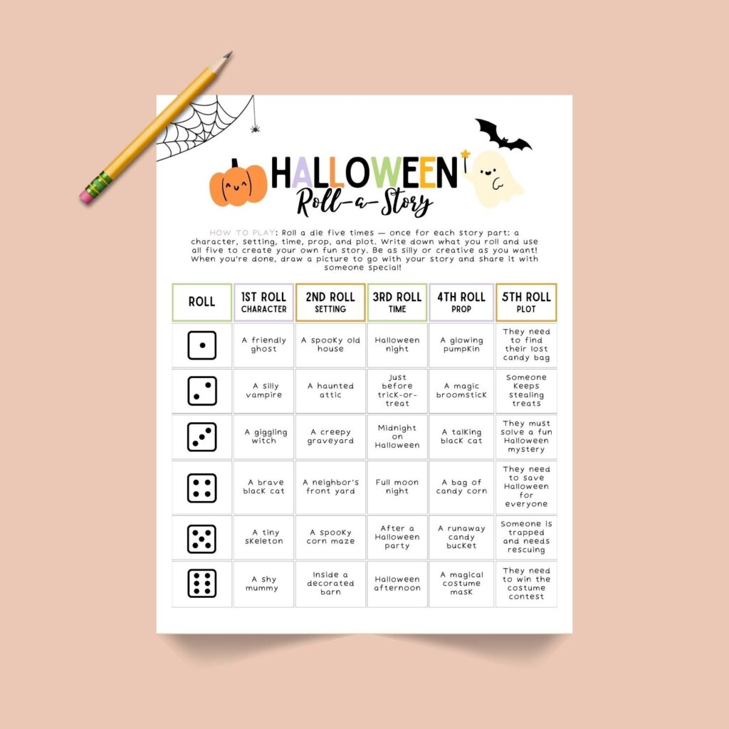 Halloween story dice game template