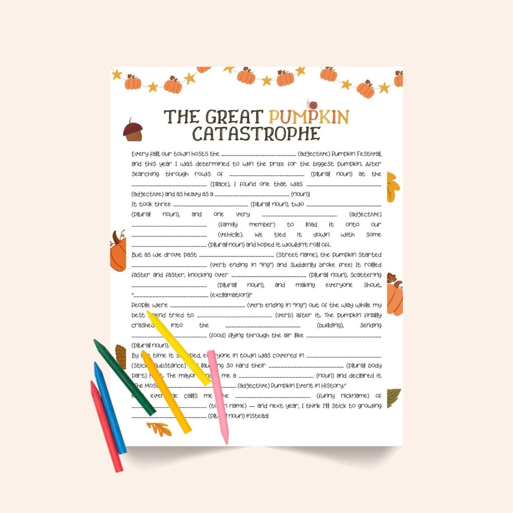 Pumpkin-themed story writing worksheet.