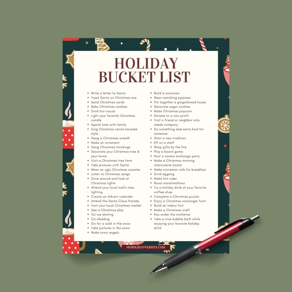 Colorful holiday bucket list with activities