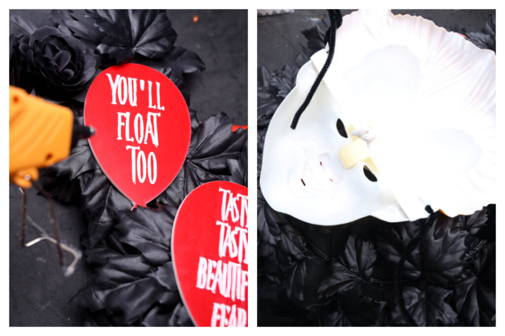 Halloween wreath crafting with decorations