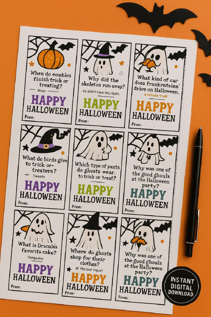 Halloween joke cards for kids