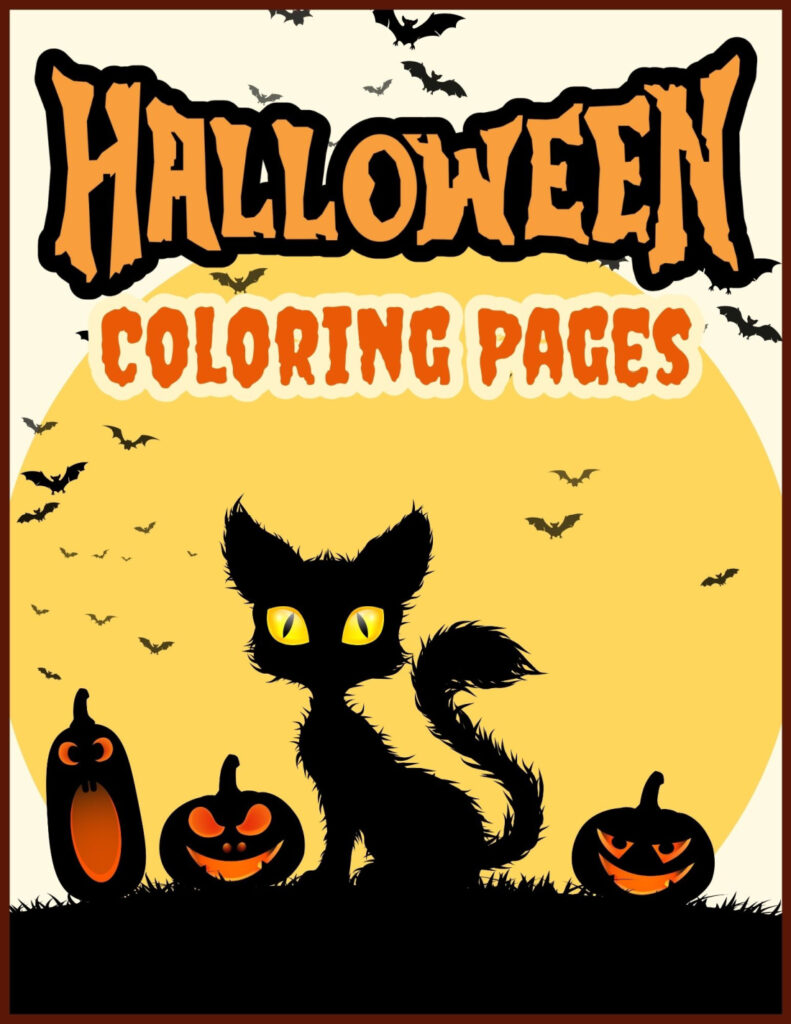 Black cat with pumpkins and bats