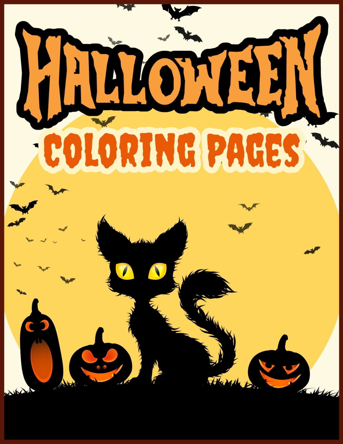 Black cat with pumpkins and bats