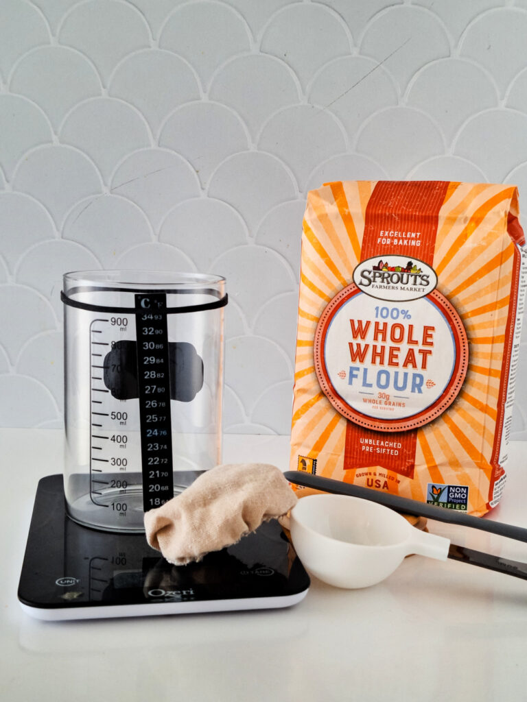 Whole wheat flour and measuring tools