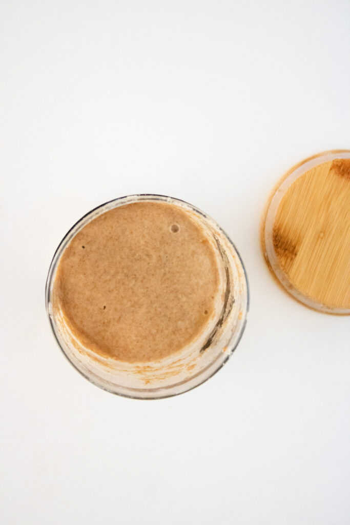 Fermented dough in glass jar.
