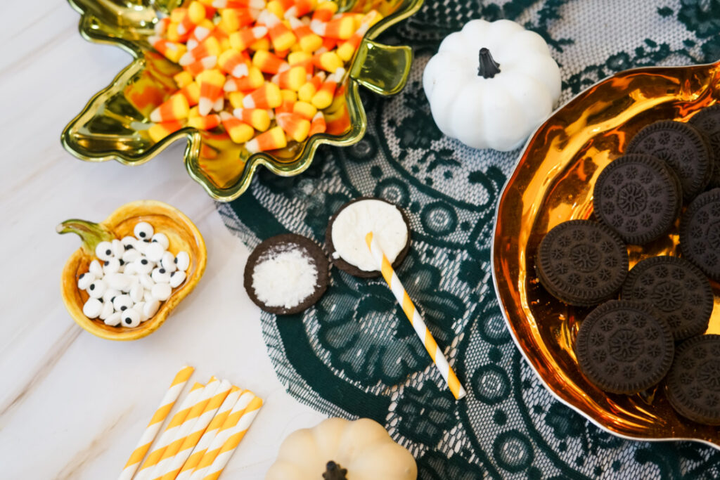 Halloween treats with candy and decor