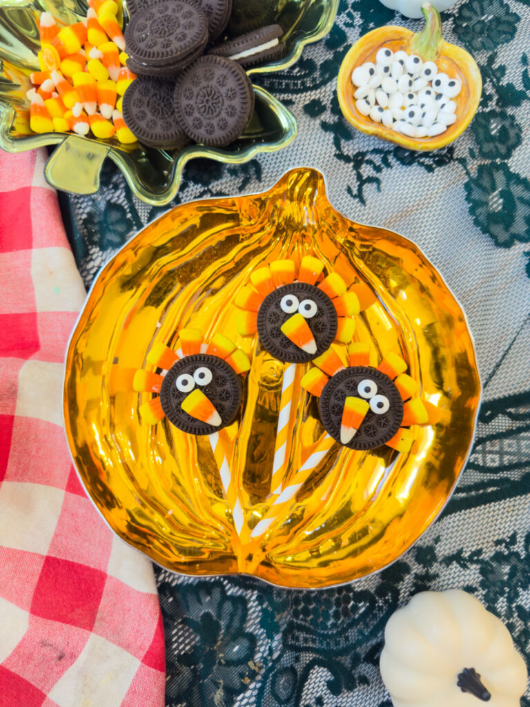 Oreo turkeys in pumpkin dish