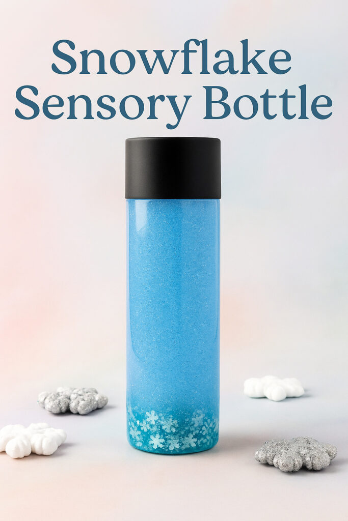 Blue sensory bottle with snowflakes